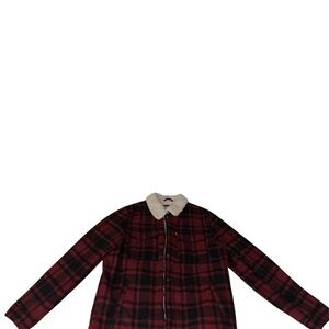 Levi's Red and Black Plaid Jacket with Cream Sherpa Collar